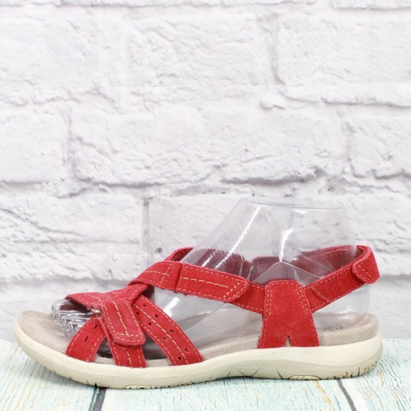 Earth Origins Shoes - Earth Origins Sammie Red Suede Open Toe Adjustable Strappy Sandals Size 7 M